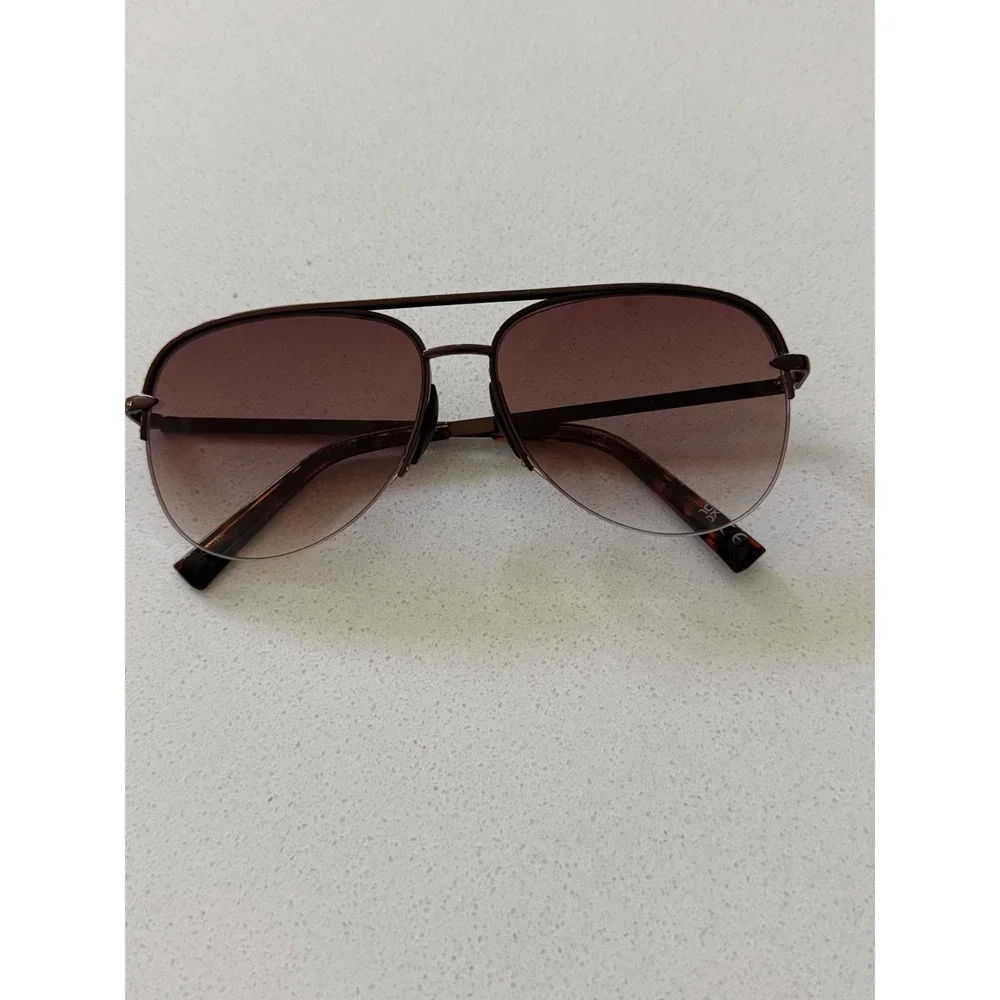 Foster Grant Brown Aviator Sunglasses Semi Rimless Gradient Lens Tortoise Tips